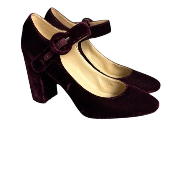 Marc Fisher Shaylie Mary Jane Pumps Elegant Velvet Sz 8.5 Burgundy 3.5 inch Heel - Picture 8 of 8
